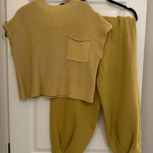 Free People Mustard Yellow Knit Pants and Top Set